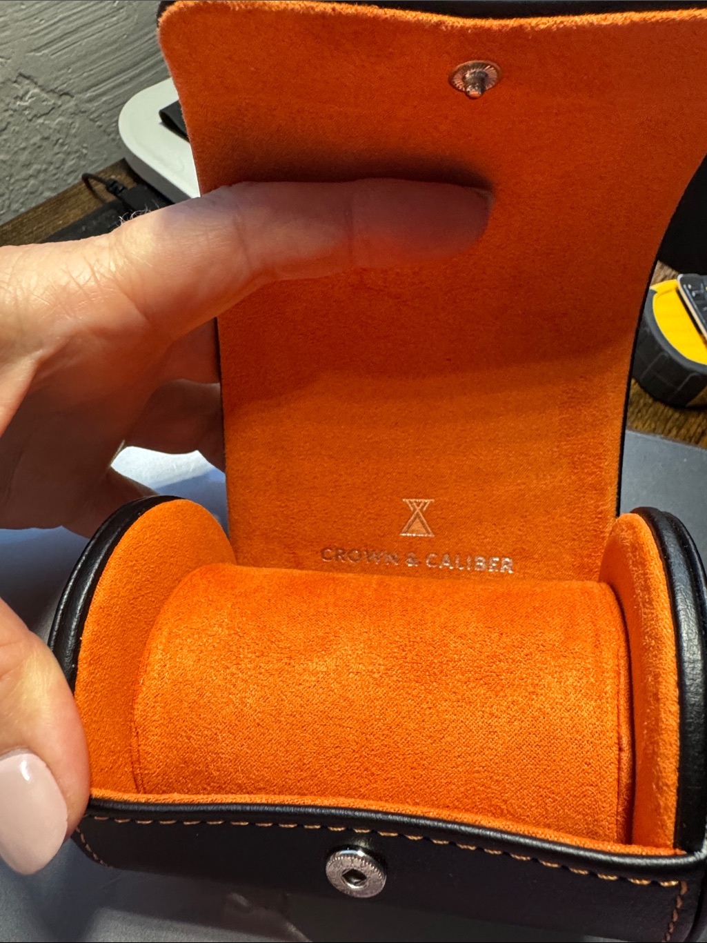 CrownCiber Orange Leather Travel Watch Roll Box
